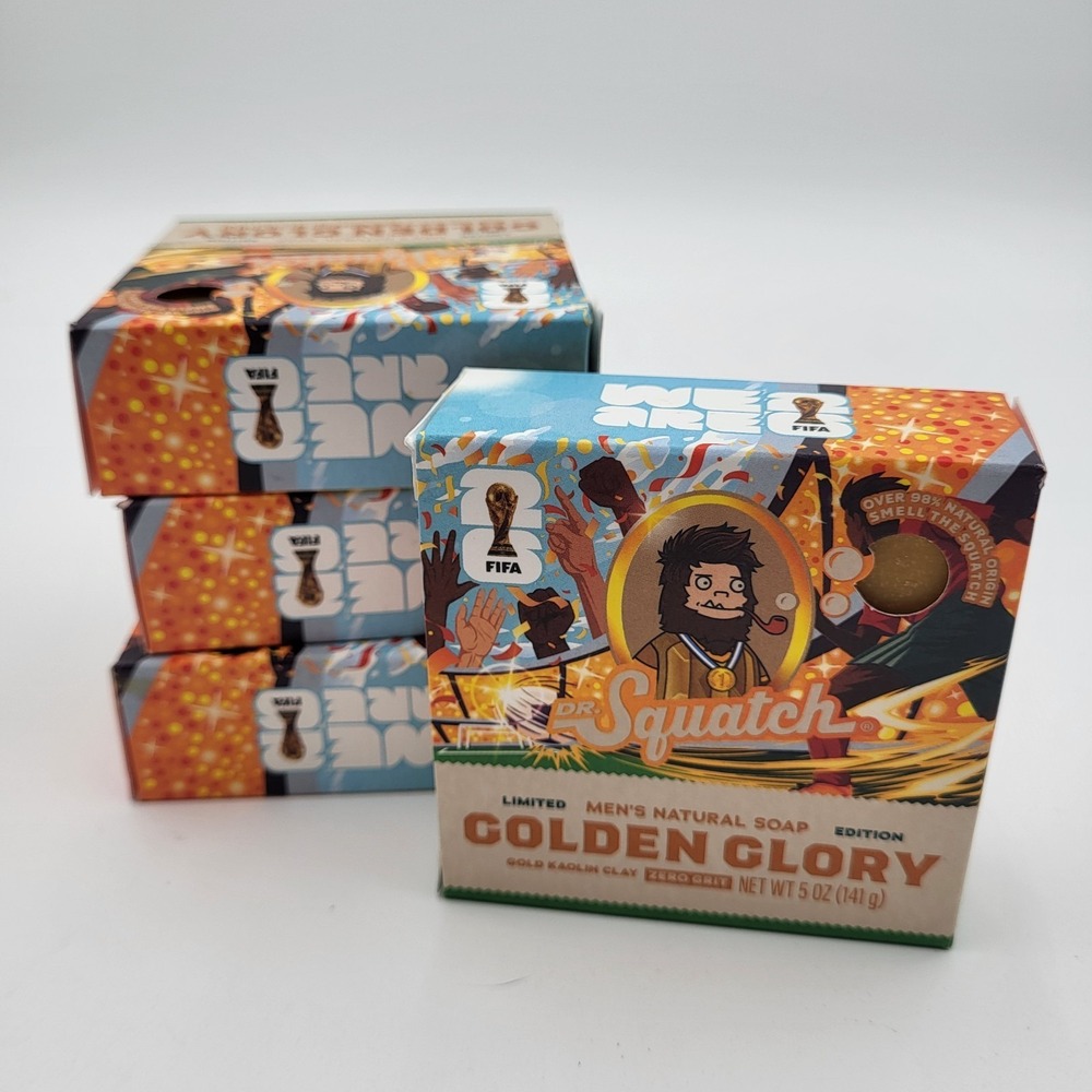 (4) Dr. Squatch FIFA 2026 Golden Glory Mens Natural Soap 5oz Zero Grit